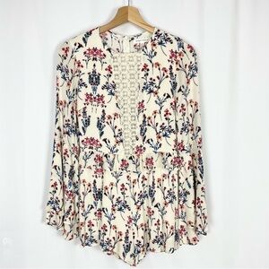 HONEY Punch BOHO Bell Sleeve Romper with Lace Panel, Size Small